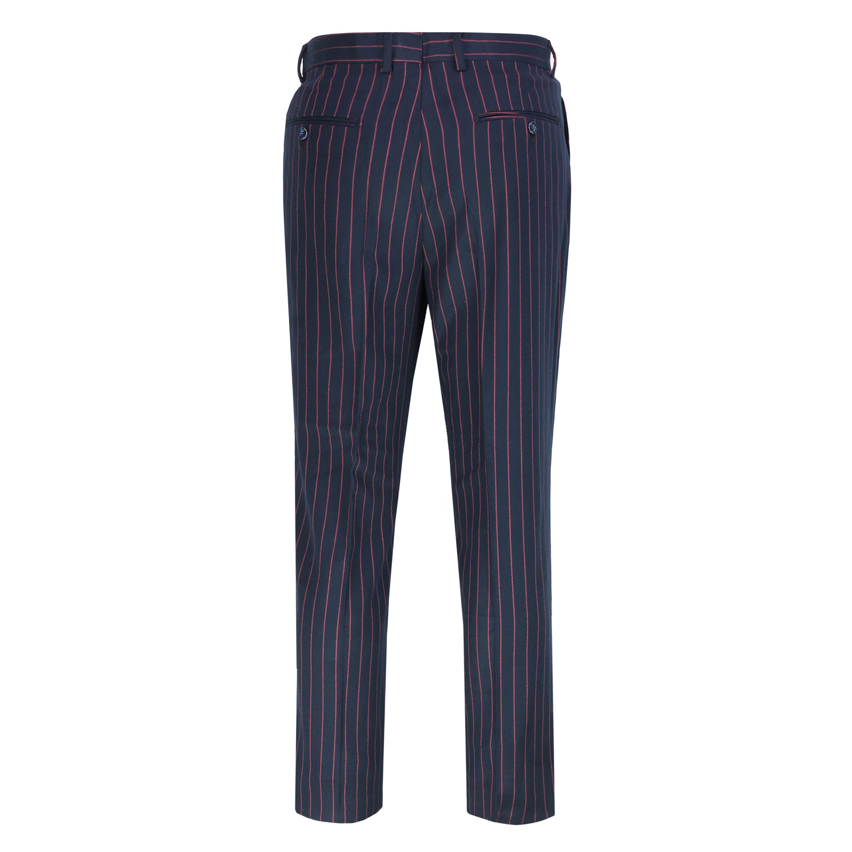 Mens Classic Tweed Pinstripe Trousers Retro Vintage Tailored Fit Suit